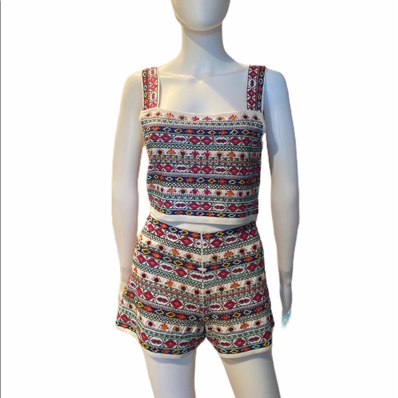 Zara colorful beaded shorts and beaded crop tank - Picture 2 of 8